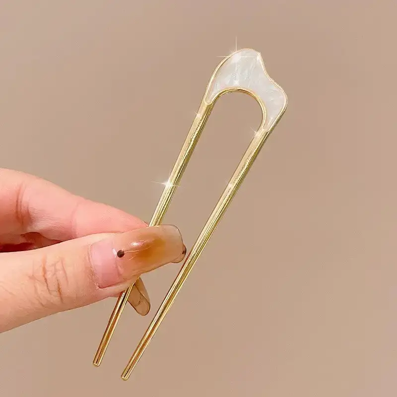 Large Silver Hairpin with Pearl Grip and Rhinestone Back