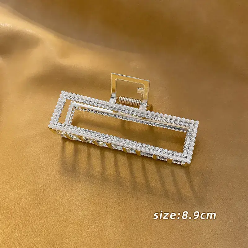 Large Silver Hairpin with Pearl Grip and Rhinestone Back