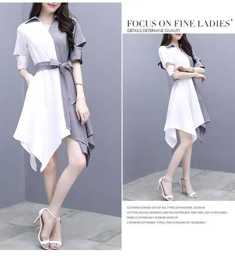 Women Grey Slimming Mid-Length Dress with Irregular Patchwork — feature 10