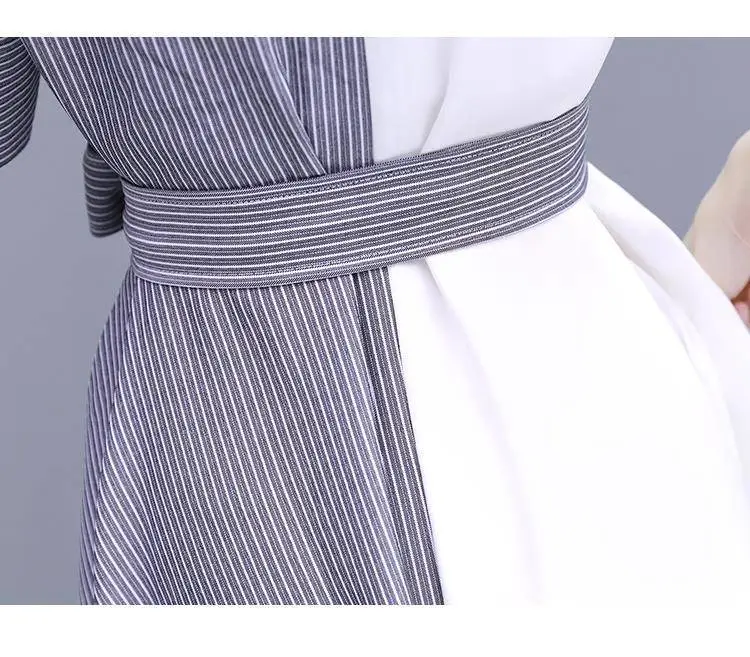 Women Grey Slimming Mid-Length Dress with Irregular Patchwork — feature 13