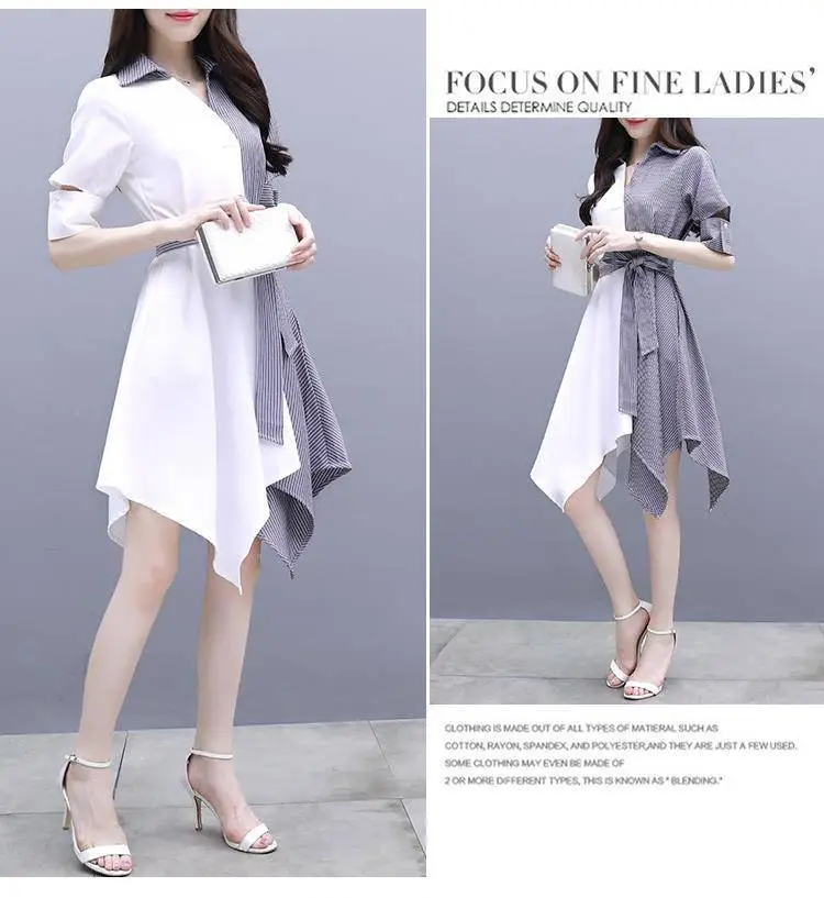 Women Grey Slimming Mid-Length Dress with Irregular Patchwork — feature 5
