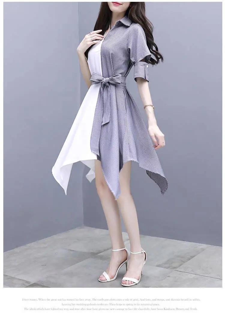 Women Grey Slimming Mid-Length Dress with Irregular Patchwork — feature 7