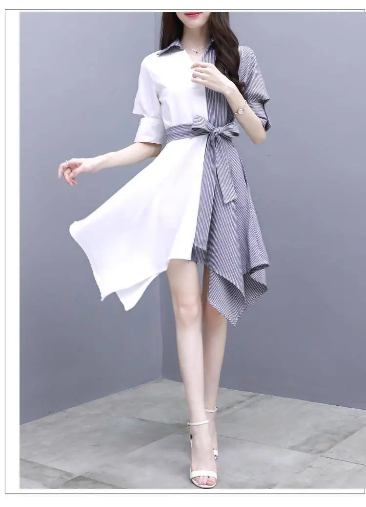 Women Grey Slimming Mid-Length Dress with Irregular Patchwork — feature 9
