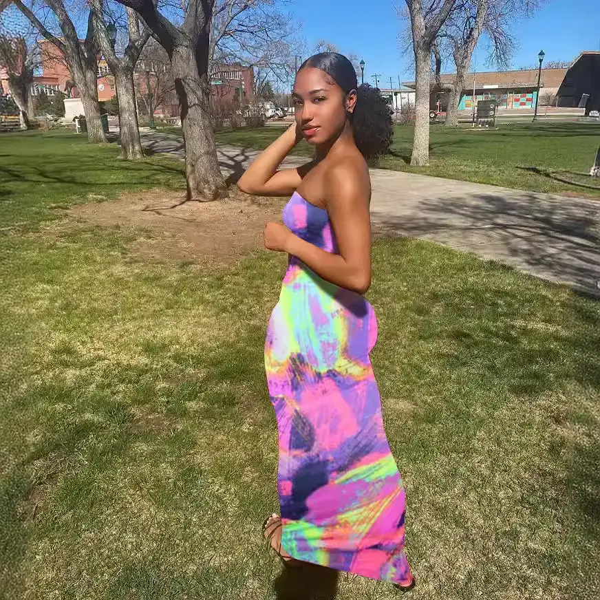 2025 Cross-Border Colorful Tie-Dye Off-Shoulder Dress for Plus Size Women - Image 12