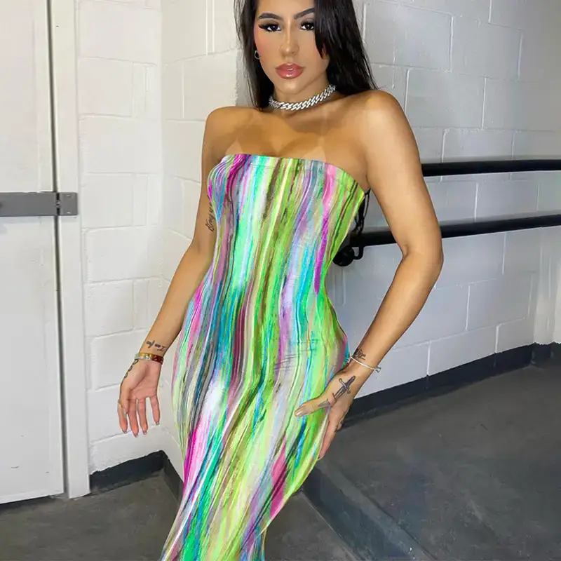 2025 Cross-Border Colorful Tie-Dye Off-Shoulder Dress for Plus Size Women - Image 7