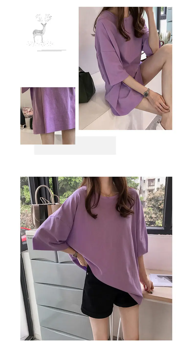 Women Purple Short Sleeve T-Shirt Large Summer 2021 — feature 9