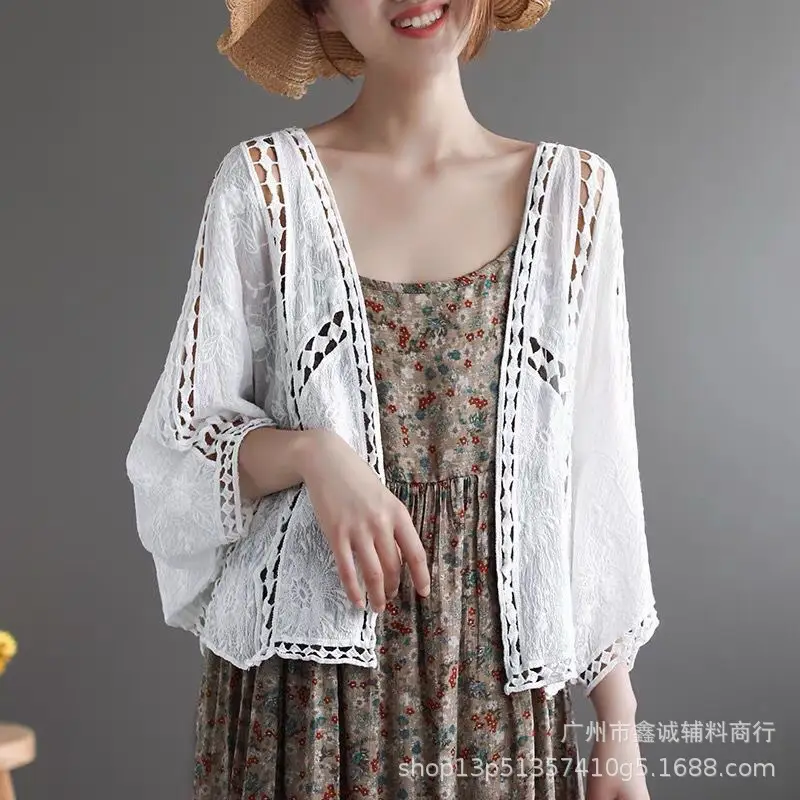 Women's White Lace Knitted V-Neck Long Sleeve Top - Image 23
