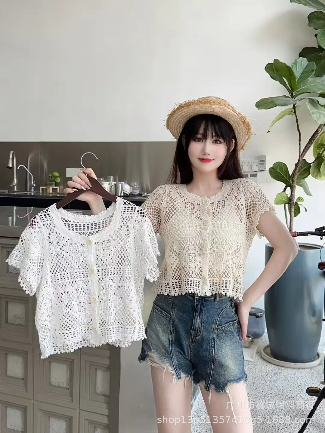 Women's White Lace Knitted V-Neck Long Sleeve Top - Image 35