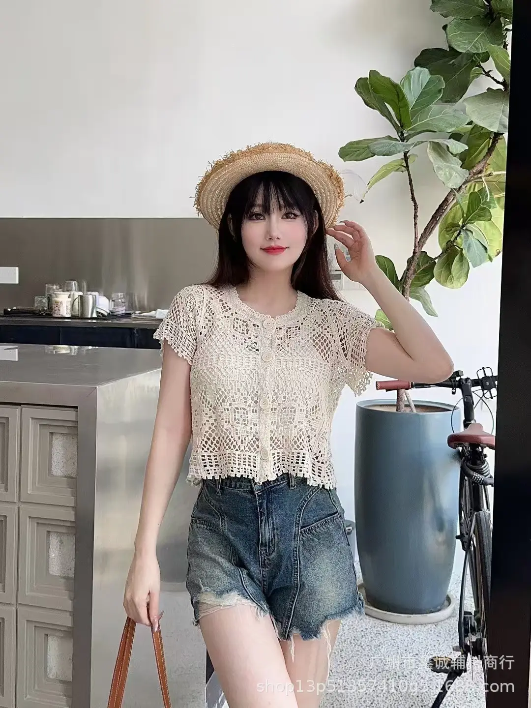 Women's White Lace Knitted V-Neck Long Sleeve Top - Image 36