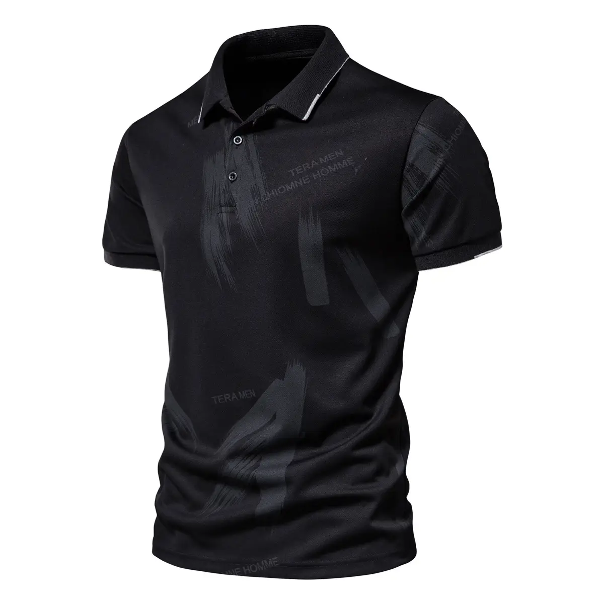 Men's Black Printed Polo Shirt Slim Fit 2025 - Image 6