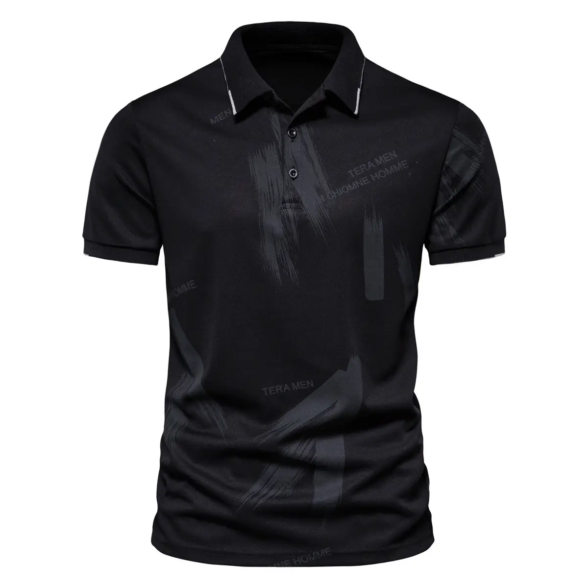 Men's Black Printed Polo Shirt Slim Fit 2025 - Image 2