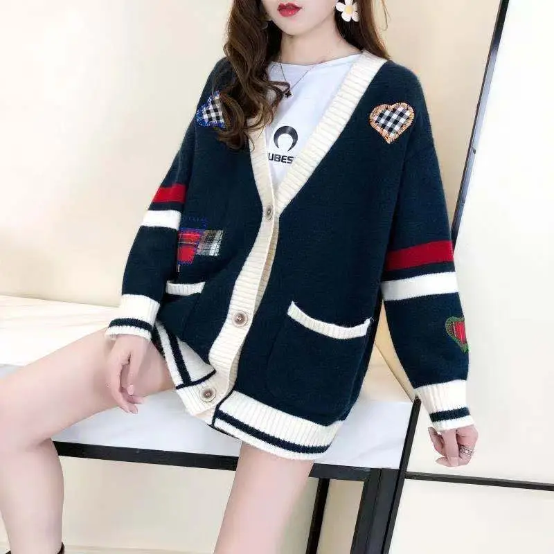 Women's Color Block Knitted Cardigan with Embroidered Details - Image 7