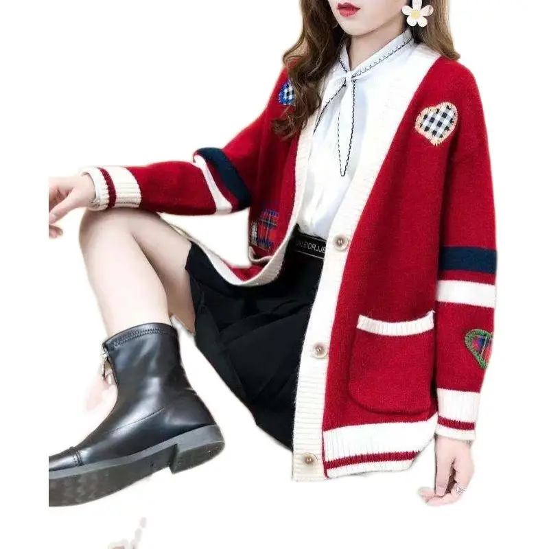 Women's Color Block Knitted Cardigan with Embroidered Details - Image 8