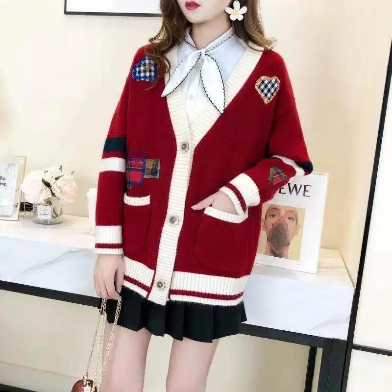 Women's Color Block Knitted Cardigan with Embroidered Details — feature 3