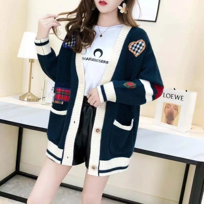 Women's Color Block Knitted Cardigan with Embroidered Details — feature 4