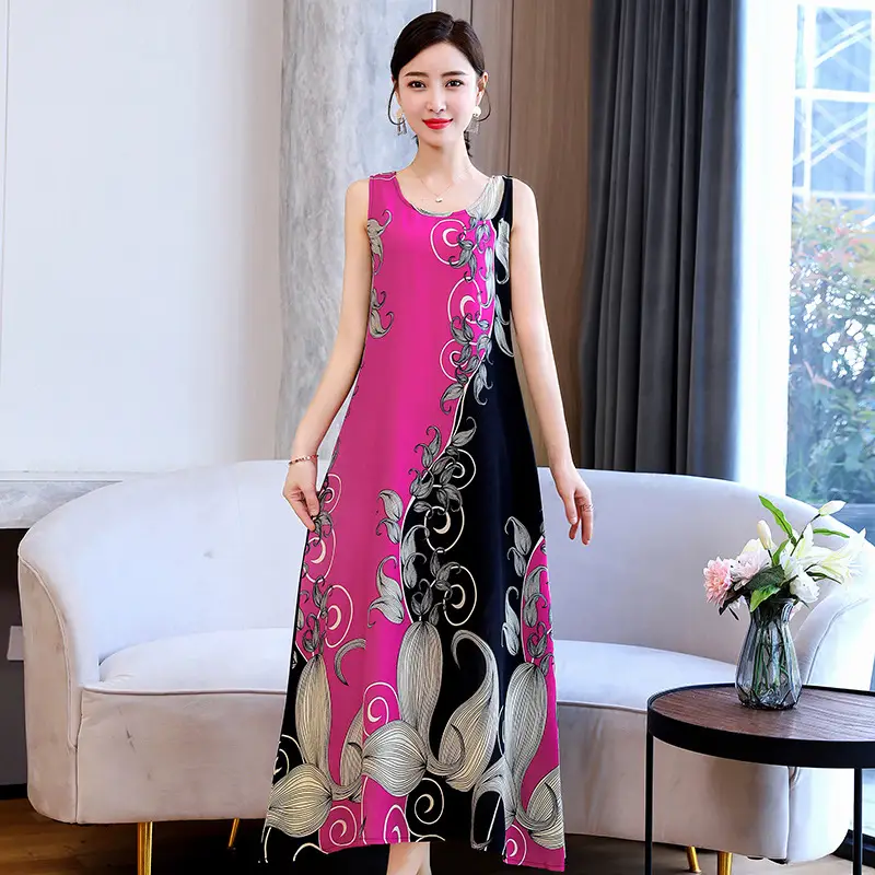 Women Cotton Silk Long Dress Yellow Green Large - Image 12