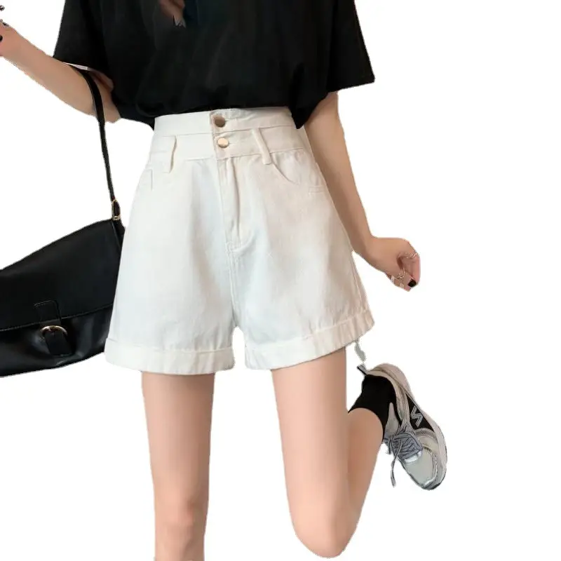 Two Buckle Super High Waist Denim Shorts Women 2021 - Image 7