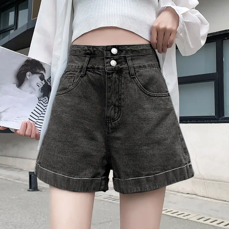 Two Buckle Super High Waist Denim Shorts Women 2021 - Image 4