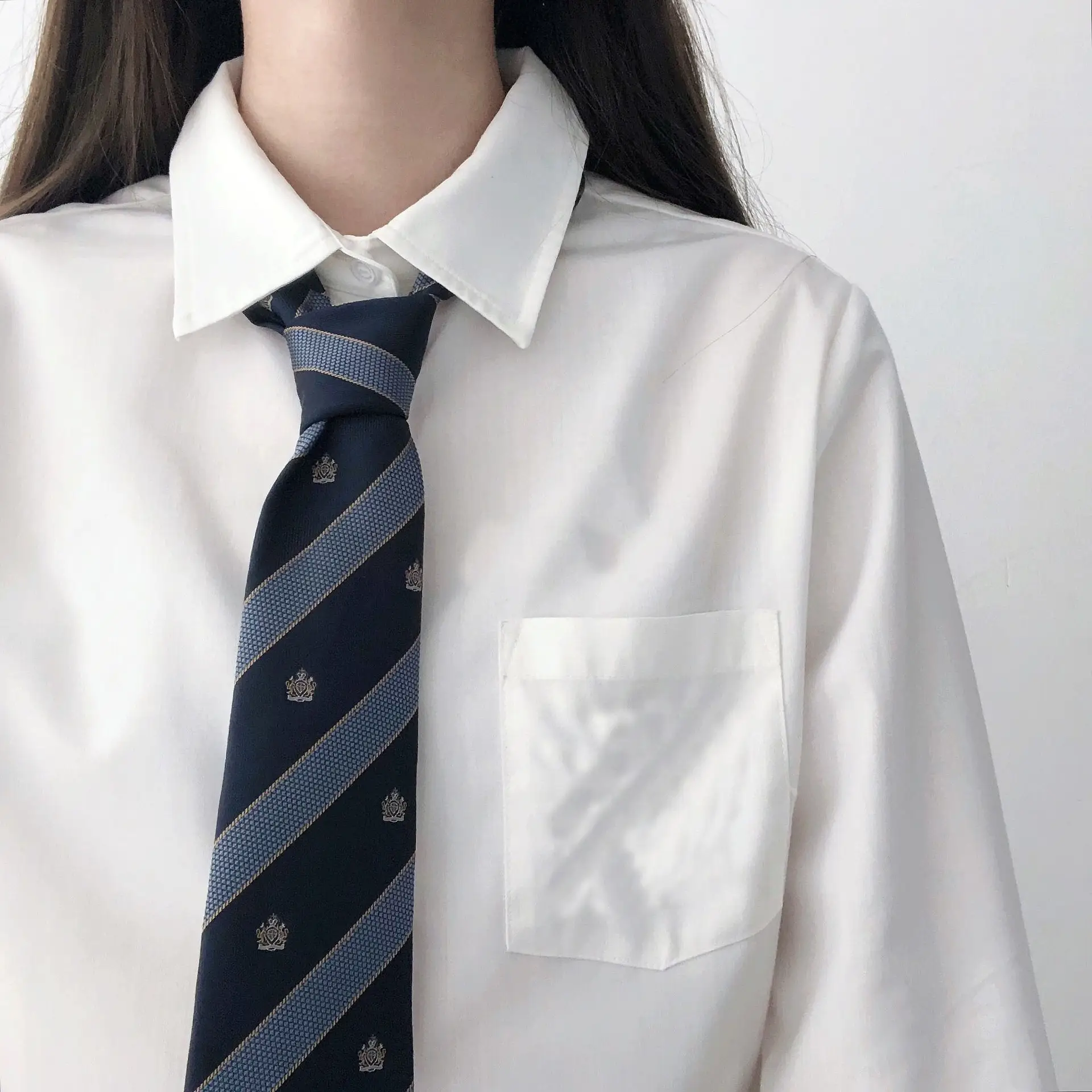 Women's White Plaid Bow Collar Shirt — feature 3