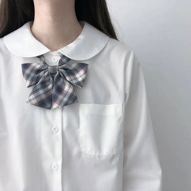 Women's White Plaid Bow Collar Shirt — feature 4