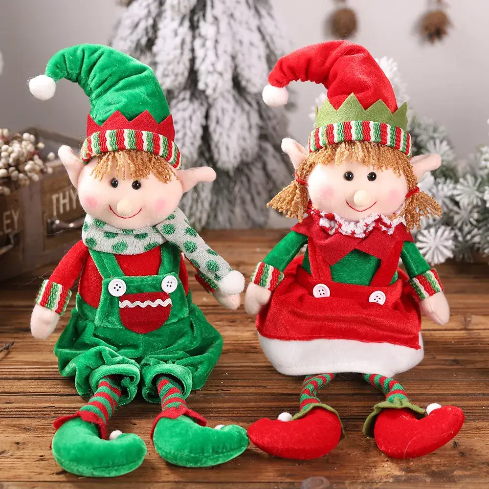 Christmas Elf Doll for Kids, Red Green, Plush, 2 Pcs - Image 2