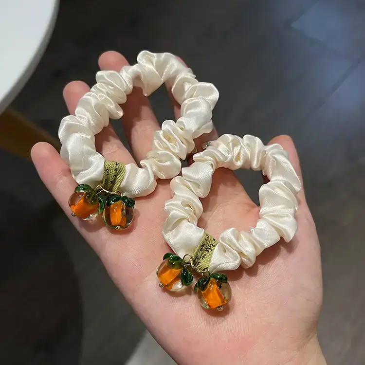 Persimmon Fruit Hair Ring with Heart Charm - Image 3