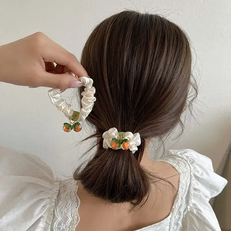 Persimmon Fruit Hair Ring with Heart Charm - Image 4