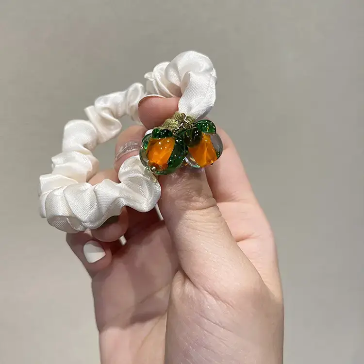 Persimmon Fruit Hair Ring with Heart Charm - Image 5