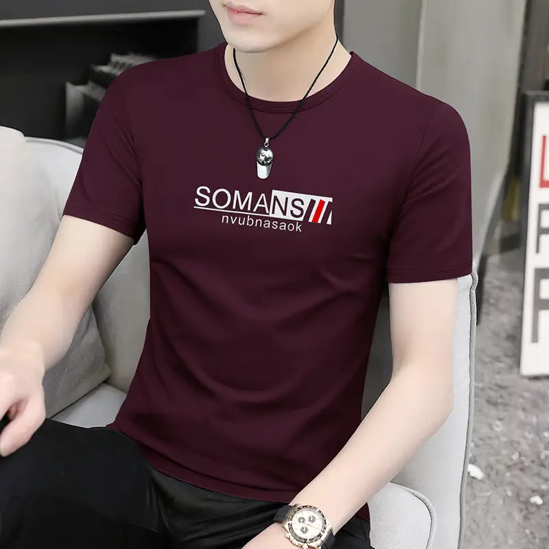 Men Maroon Round Neck Short Sleeve T-Shirt - Image 11