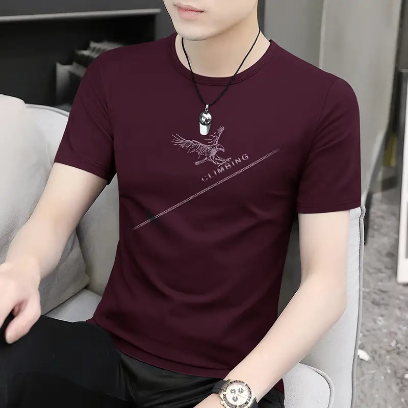 Men Maroon Round Neck Short Sleeve T-Shirt - Image 18