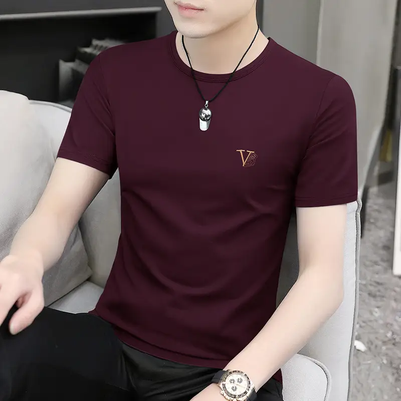 Men Maroon Round Neck Short Sleeve T-Shirt - Image 5