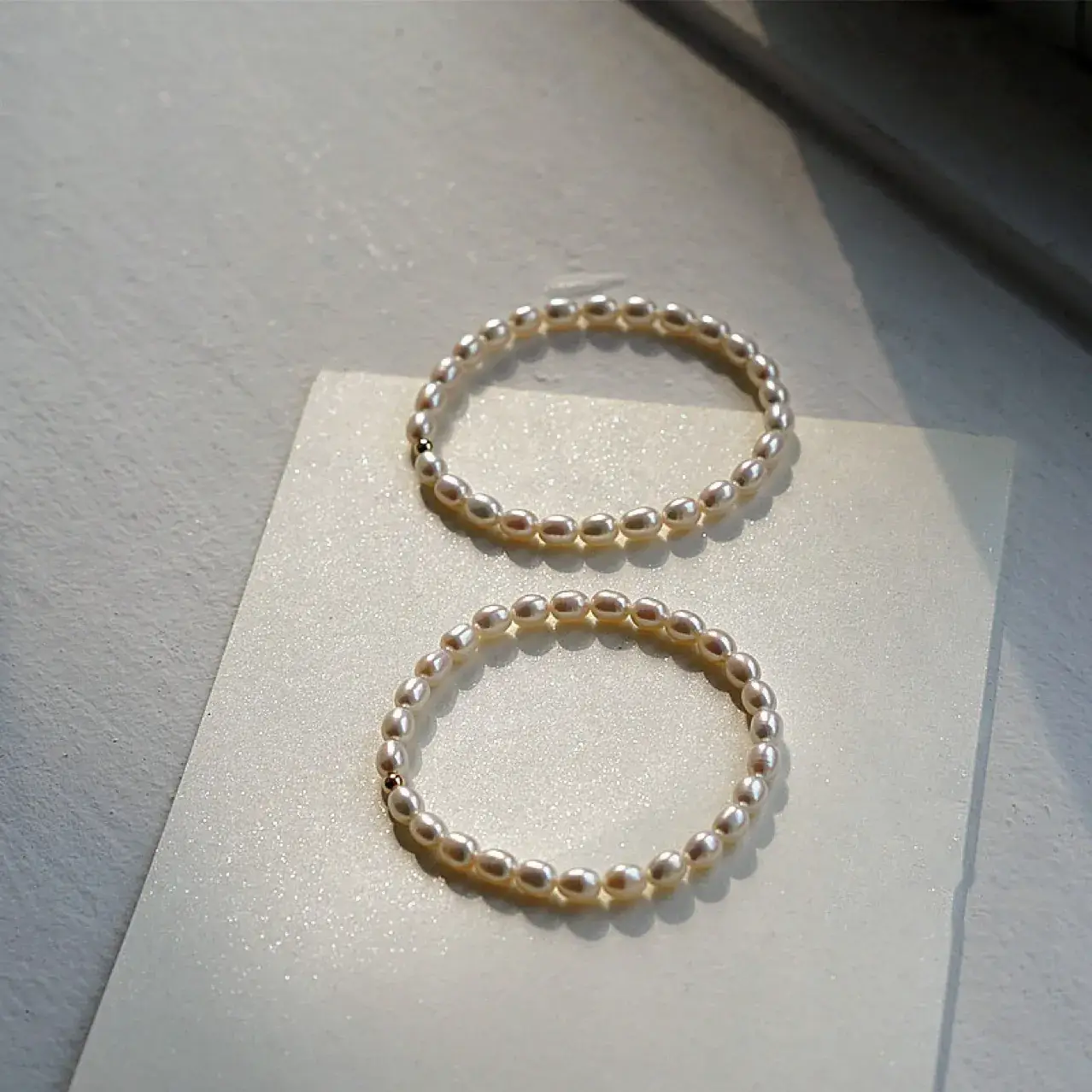 Natural Pearl Millet Bracelet 14K Gold Elastic - Image 5