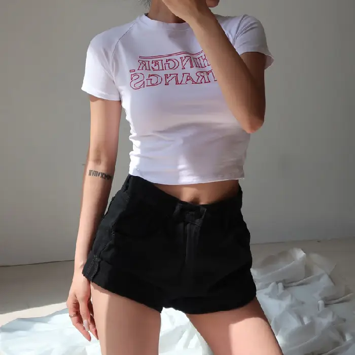 Women 2025 Korean Style T-Shirt Black Red Graphic - Image 2