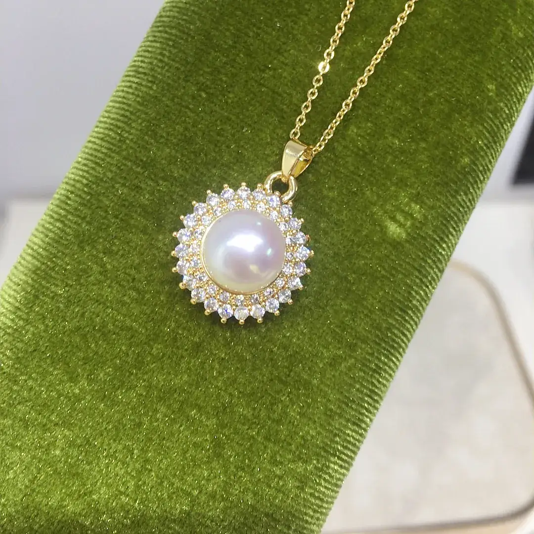 Real Gold Color Sunflower Pearl Pendant Necklace - Image 5