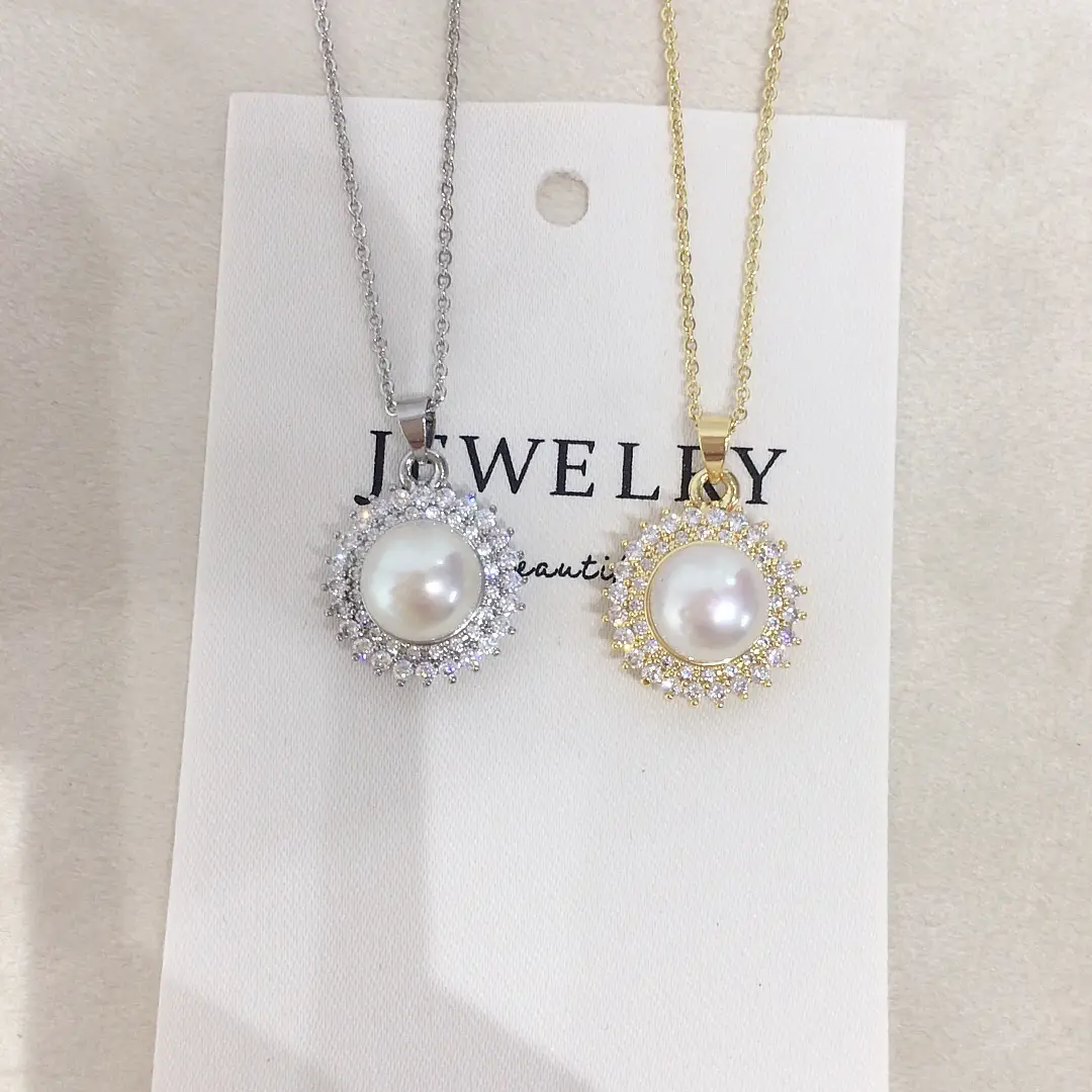 Real Gold Color Sunflower Pearl Pendant Necklace — feature 3