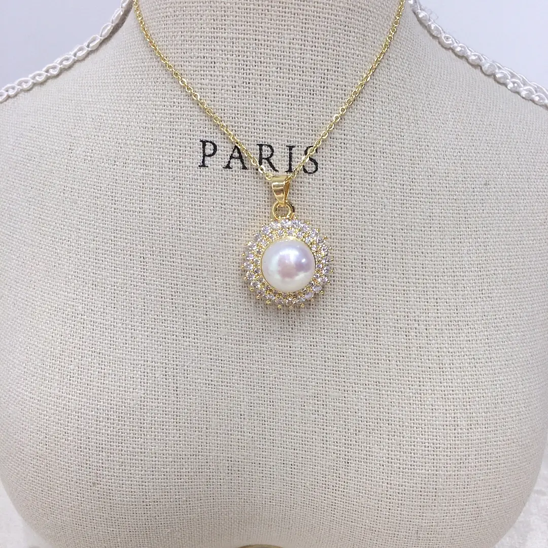 Real Gold Color Sunflower Pearl Pendant Necklace — feature 6