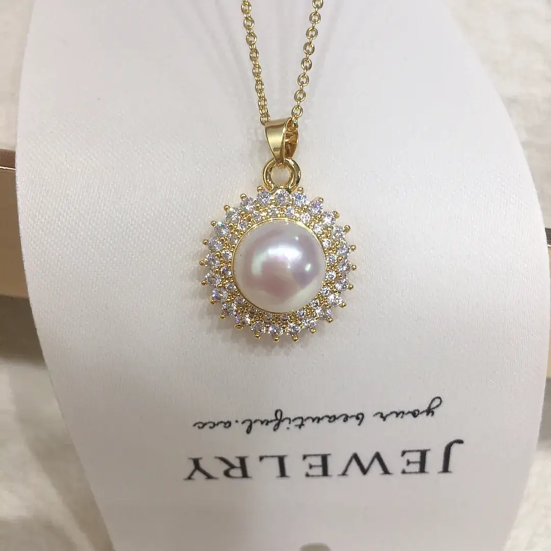 Real Gold Color Sunflower Pearl Pendant Necklace - Image 2