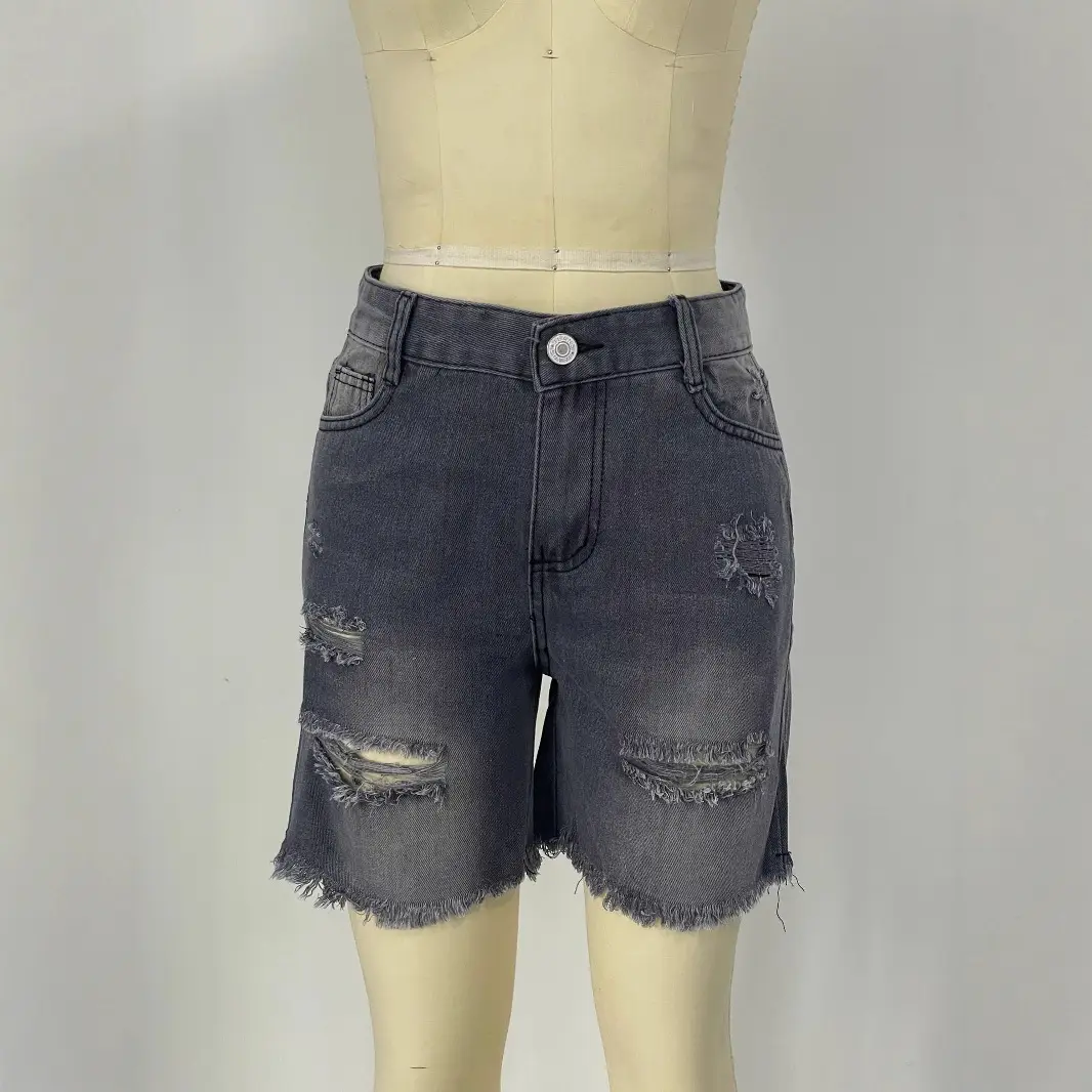 Ripped Frayed Hem Plus Size Women Shorts - Image 7