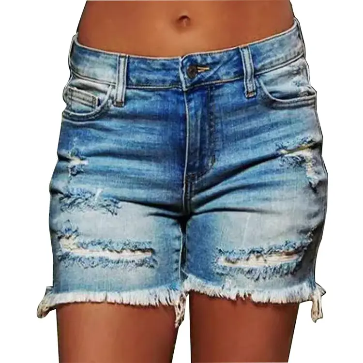 Ripped Frayed Hem Plus Size Women Shorts — feature 6