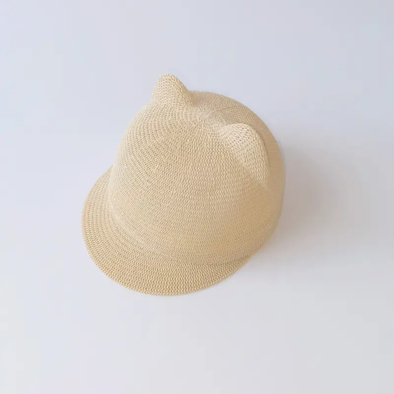 One Pan Cat Ears Straw Hat for Boys Girls Summer Sun Hat - Image 2