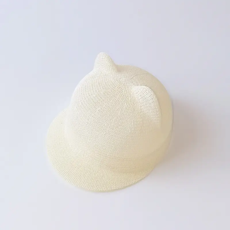 One Pan Cat Ears Straw Hat for Boys Girls Summer Sun Hat - Image 4