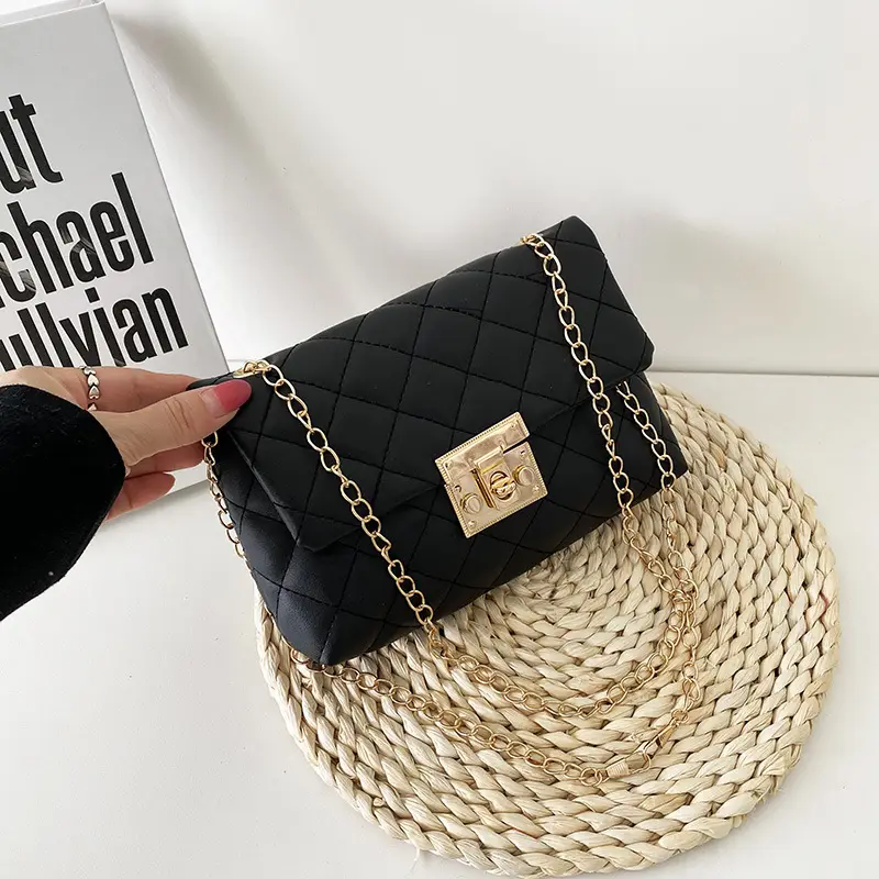 Black Quilted Diamond Embroidered Shoulder Bag - Image 2