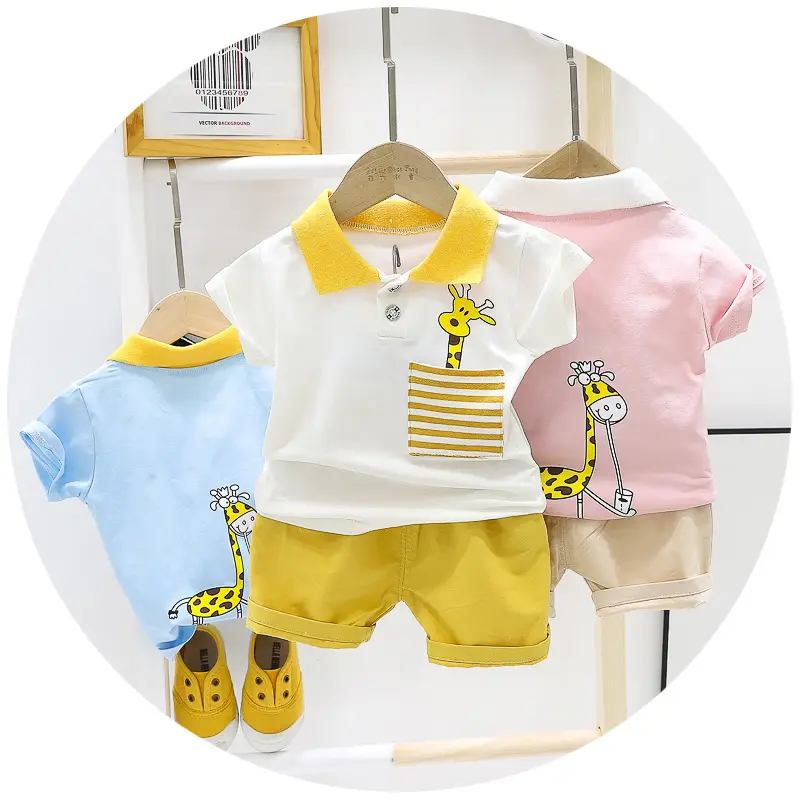Baby Printed T-Shirt Suit Pink White Shorts Set - Image 3