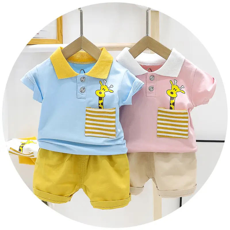 Baby Printed T-Shirt Suit Pink White Shorts Set - Image 4