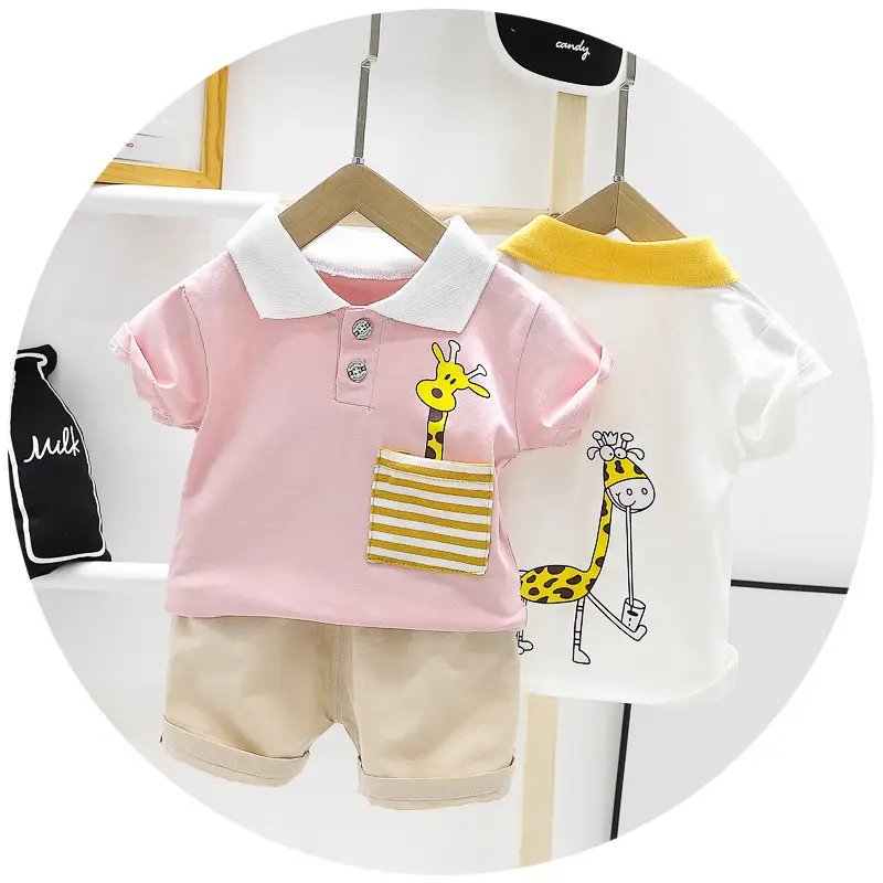 Baby Printed T-Shirt Suit Pink White Shorts Set - Image 5