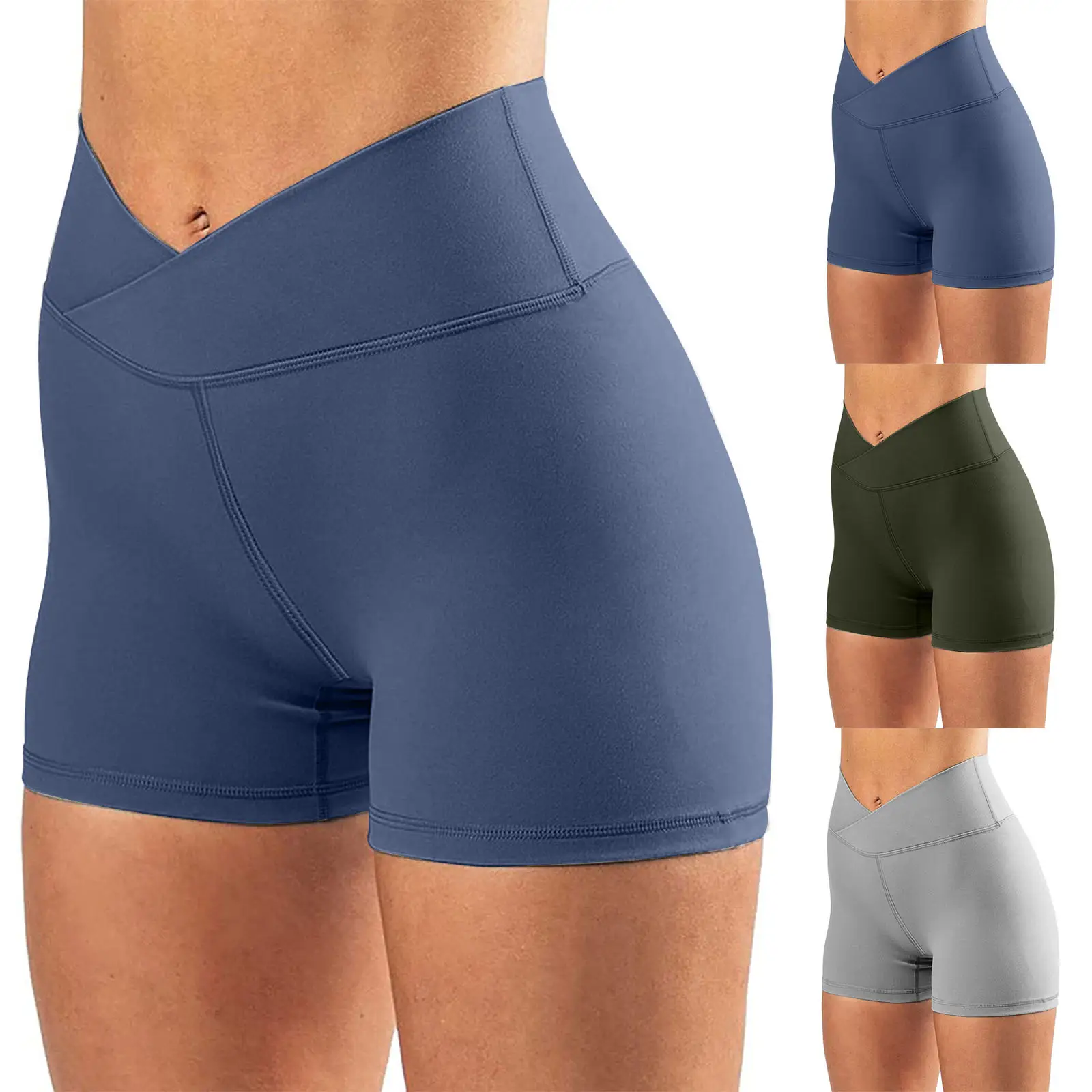 Women's Solid Green High Elastic Yoga Shorts - Image 6