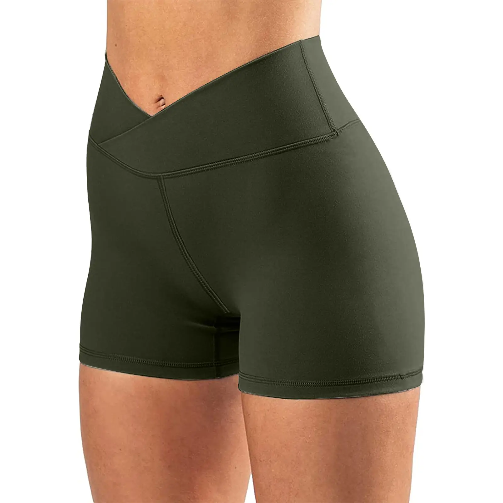 Women's Solid Green High Elastic Yoga Shorts - Image 7
