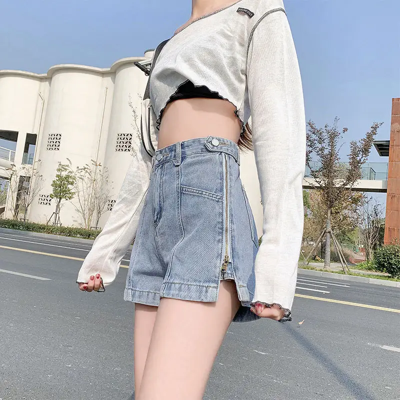 Women Side Zipper Denim Shorts 2023 New Style - Image 4