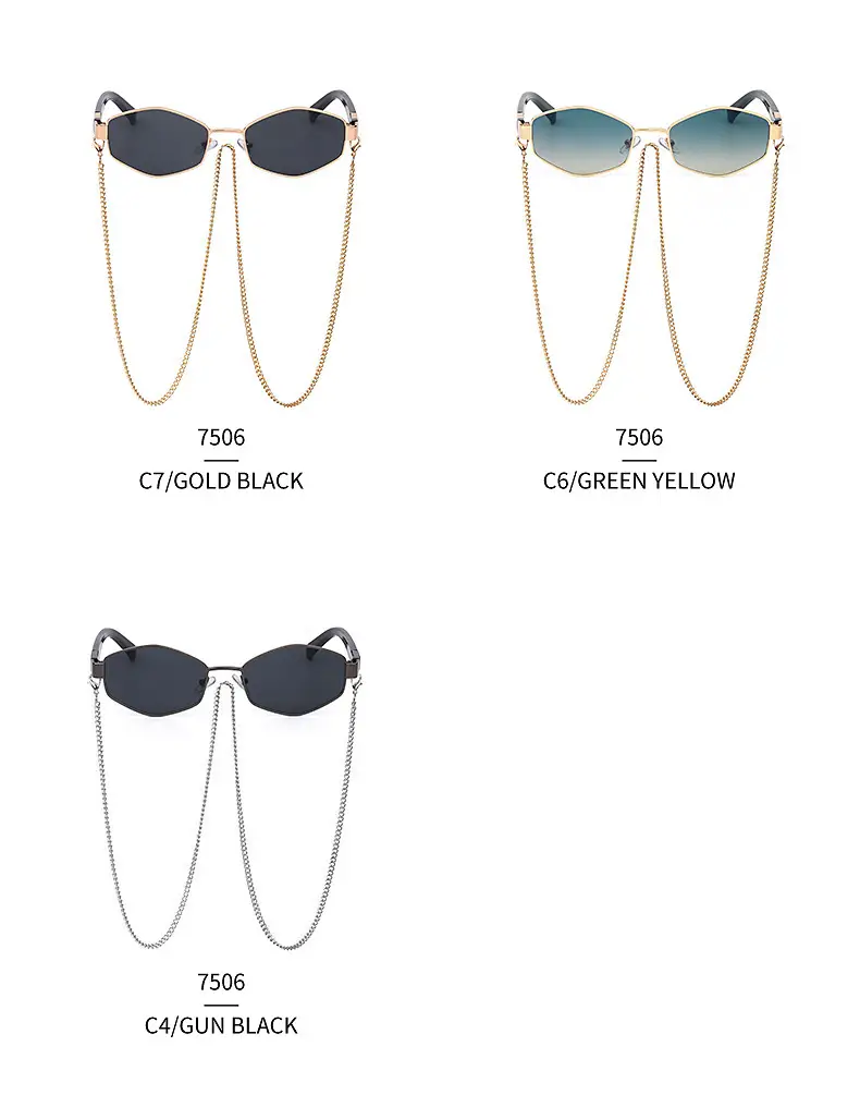 New Women Sunglasses Chain Personalized Round Frame Wholesale Korean Style — feature 24