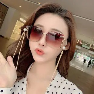 New Women Sunglasses Chain Personalized Round Frame Wholesale Korean Style — feature 50